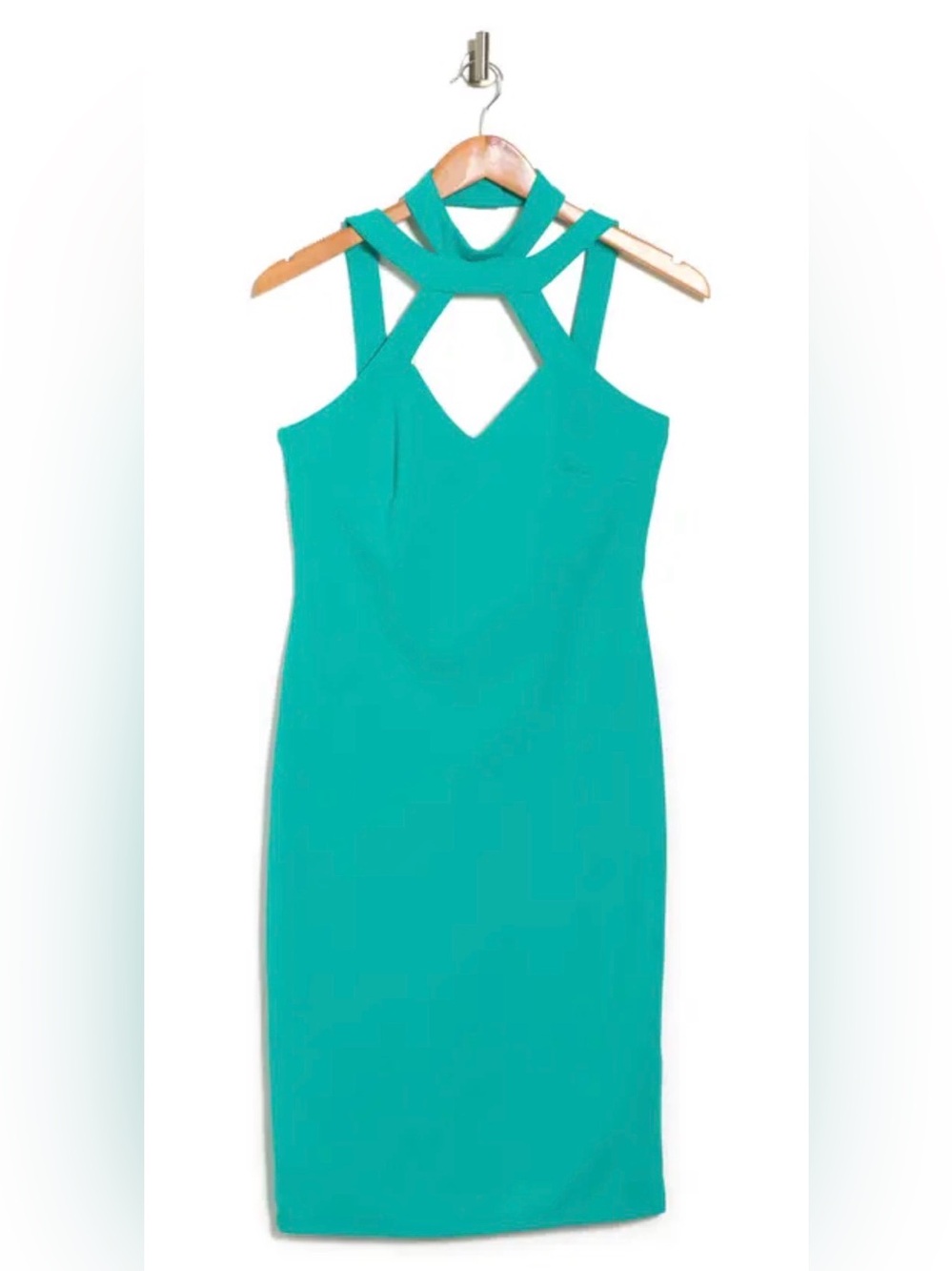 BEBE TEAL STRAPPY HALTER BODYCON DRESS Size XS NWT